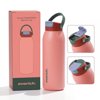 Bouteille d'eau isotherme Everich en acier inoxydable à double paroi de 40 oz, avec couvercle Free-sip personnalisé, poignée et paille, anti-fuite, vente en gros