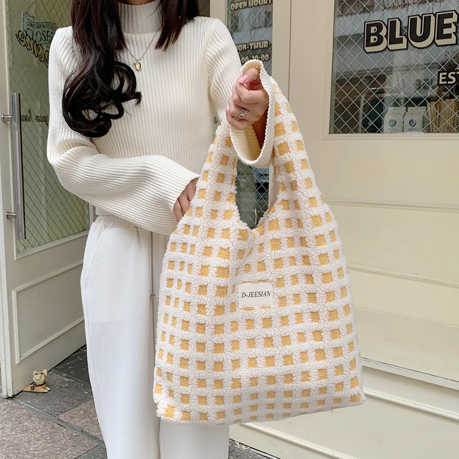 महिलाओं के प्यारे भालू के कंधे का बैग बड़ा टोट हैंडबैग सॉफ्ट पर्स नकली शॉपिंग हैंडबैग
