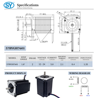 Moteur pas à pas NEMA 23 à couple élevé 57X57X76MM 2.1Nm 5A 4 fils Angle de pas 1.8° 57BYGH7601 DC 12V-24V Moteur pas à pas hybride bipolaire CNC