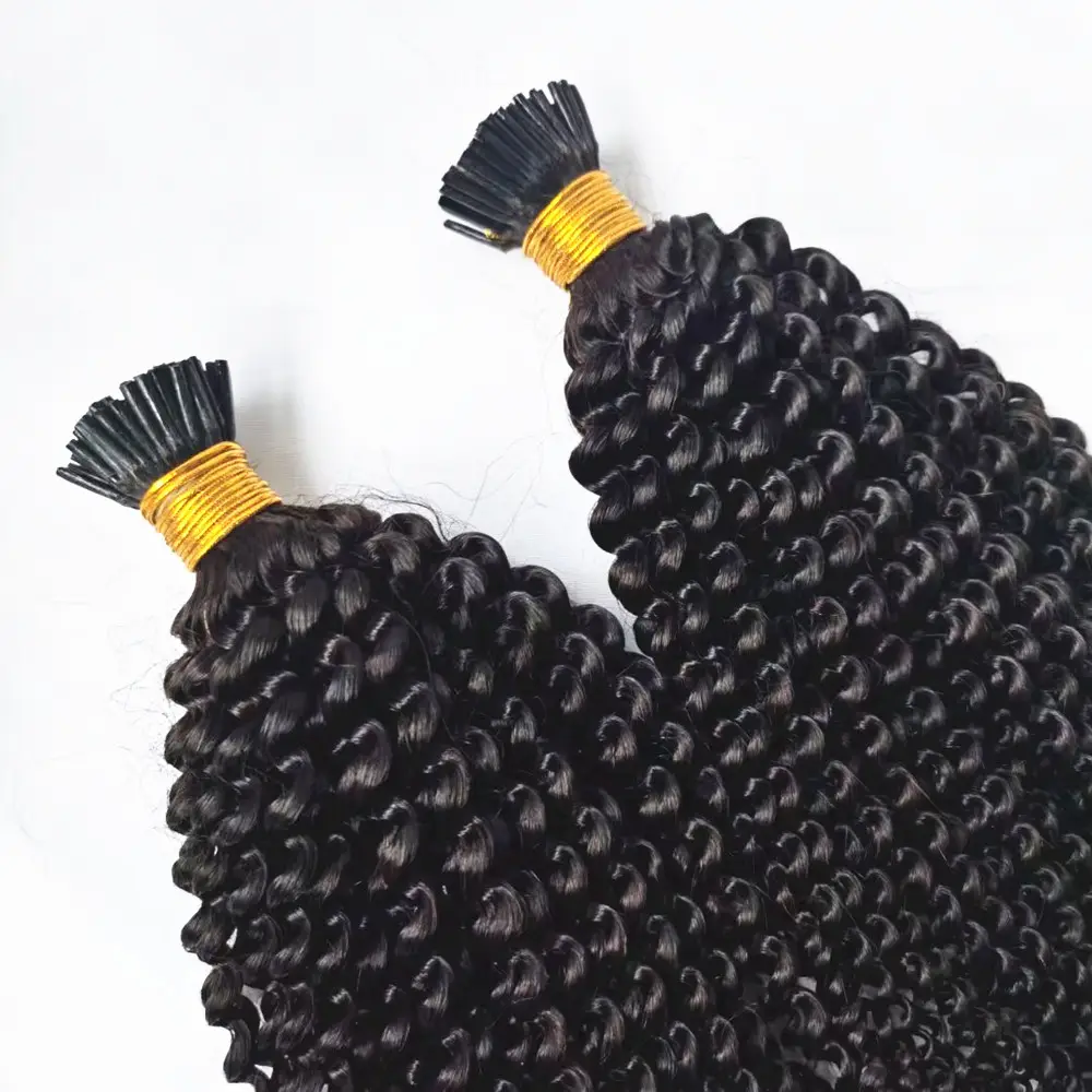 Wholesale Curly keratin micro link human hair extensions i tips Raw Russia India Straight 100% Natural Remy Hair I Tip