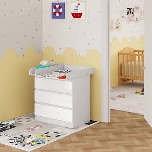 <span class=keywords><strong>Table</strong></span> à <span class=keywords><strong>langer</strong></span> moderne 2-en-1 blanche brillante pour bébé et enfant, avec unité à <span class=keywords><strong>langer</strong></span>, 3 tiroirs et dispositif anti-renversement, MOQ 100 - Product Image 2