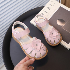 Sandalias de Niña con Flores, Zapatos de Princesa para Niñas, Sandalias Infantiles de PU de Color Sólido, Zapatos Planos de Princesa, Sandalias de Verano - Product Image 3