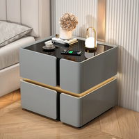 Table de chevet intelligente avec chargeur sans fil et lumière LED intégrée, armoire de chevet moderne avec tiroir de rangement pour chambre à coucher