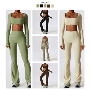 Женский тренировочный костюм, утолщенные Леггинсы для занятий йогой, большие размеры, с длинным рукавом, спортивные комплекты для фитнеса - Product Image 3