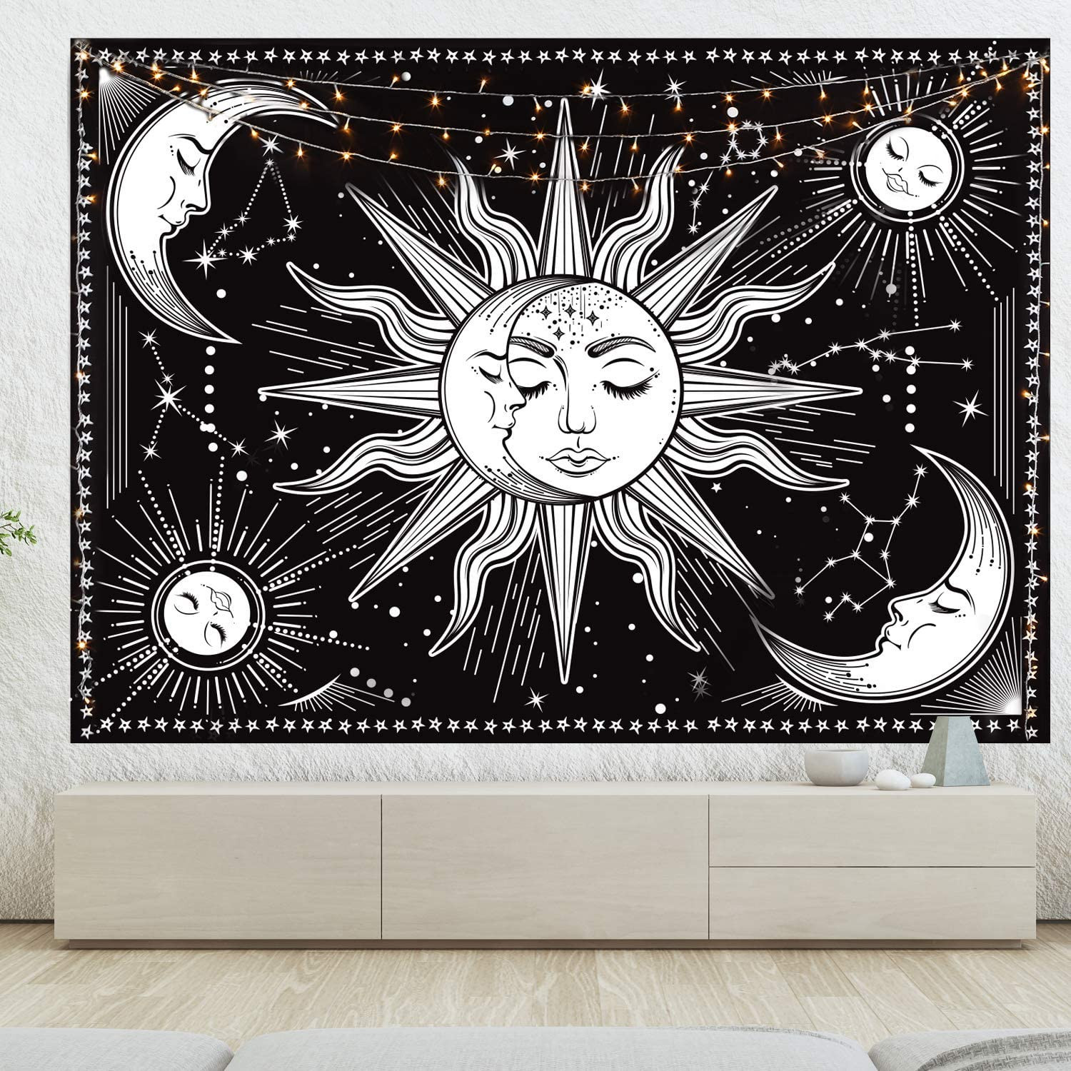 Tinart hot selling hotmir mystic black and white wall art and room decor hanging tapestry for bedroom, living room, dorm