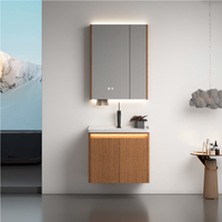 Kabinet Cermin Pintar Stainless Steel Modern dengan Wastafel Keramik, Rak Dinding Kamar Mandi Tahan Air & Mudah Dibersihkan