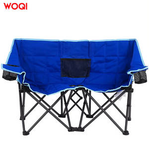 Chaise de camping pliable double Woqi, tissu Oxford bleu, cadre en aluminium, pour extérieur, jardin, plage, pique-nique - Product Image 3