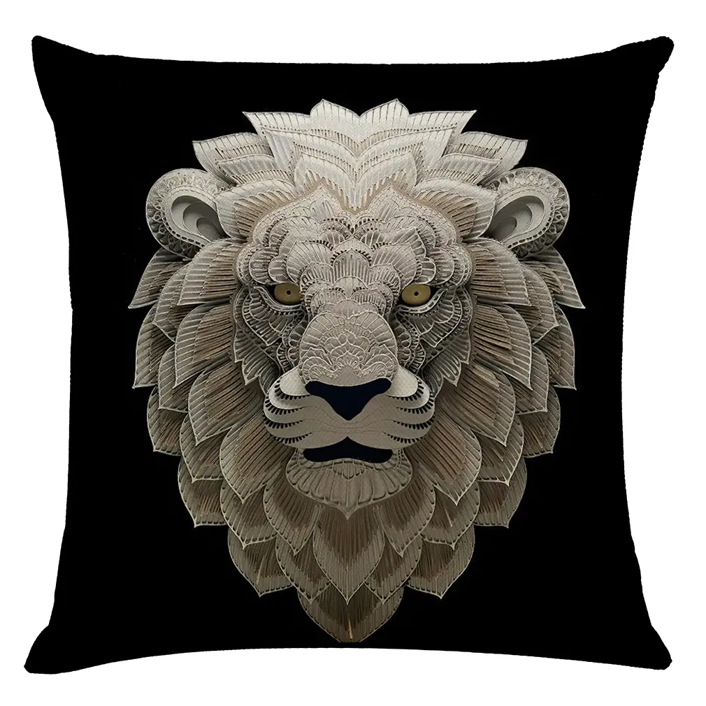 yiwu cny 3d animal designer print Linen black pillow cushion covers for for Sofa Seat decorative