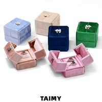 Nouvelle boîte à bagues double ouverture en velours avec serrure, logo personnalisé, boîte d'emballage carrée pour bijoux de mariage, boîte à bijoux de fiançailles, vente en gros