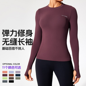 Ami Medea Women's Seamless <b>Long</b> <b>Sleeve</b> Yoga Top Crew Neck Fitted Fitness Wear Running Exercise Stretchy Ribbed <b>Base</b> <b>Layer</b> - Product Image 1