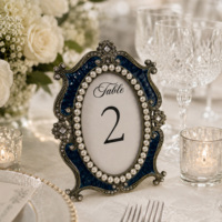 Numéros de table vintage européens en métal orné, cartes de table pour mariage, banquet, fête, perles noires et blanches, décoration romantique, vente en gros