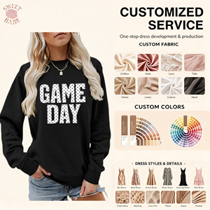 Sweat-shirt pour femme très populaire, col rond, manches longues, imprimé lettres 'Game Day', coupe ample et décontractée - Product Image 1