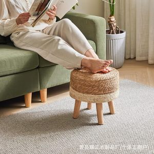 Wicker <b>stool</b>, shoe changing <b>stool</b>, living room, <b>bedroom</b>, kindergarten <b>stool</b>, other wooden Nordic style frame structure, adult. - Product Image 3