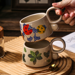 Tazza da Caffè in Ceramica Dipinta <span class=keywords><strong>a</strong></span> <span class=keywords><strong>Mano</strong></span> con Motivi Floreali Vintage, Stile Nordico, Logo Personalizzato, Smalto Craquelé, Tazza in <span class=keywords><strong>Porcellana</strong></span> per Latte, Tè e Caffè per Uso Domestico - Product Image 4
