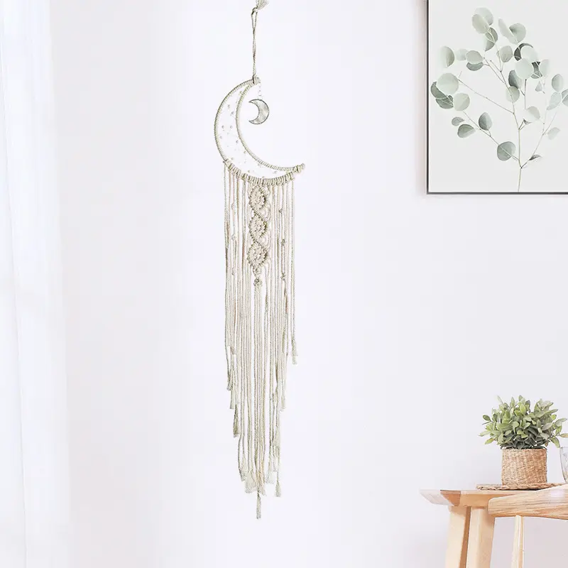 Thảm Macrame Phong Cách Bohemian Trang Trí Nhà Cửa OEM 2022 Đồ Bắt Giấc Mơ Mặt Trăng Treo Tường