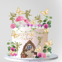 Décorations de gâteau en plastique écologique, durables et adorables, avec motifs champignons, papillons, fleurs de jardin et fées, pour Noël
