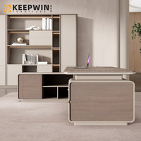 Table d'appoint moderne en bois avec rangement, table de direction, mobilier de bureau gris, bureau de directeur, de patron, de PDG