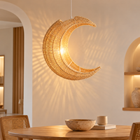 Lampu Gantung Rotan Alami Bentuk Bulan Sabit Anyaman Tangan untuk Kamar Bayi/Anak E26 E27