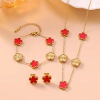 YWJW Conjunto de Collar, Pulsera y Pendientes de Trébol de Cinco Hojas de la Suerte para Mujer, de Acero de Titanio con Baño de Oro de 18K, de Moda, Venta Caliente Transfronteriza