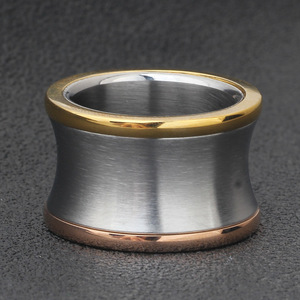 Three Color Smooth 15Mm Band <b>Ring</b> Stainless Steel Women's Fashion Jewelry Gift Round Geometric Shape Two Tone CG1361 - Product Image 4