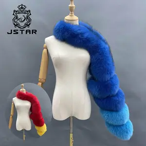 Jstar – décoration en fourrure de renard véritable bleue pour femme, accessoires en fourrure d'animal véritable pour fête féminine, manches en fourrure de renard