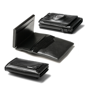 ใหม่ล่าสุดโลโก้ OEM อุปกรณ์ติดตามป้องกันการโจรกรรม RFID ป้องกันกระเป๋าสตางค์หนังคาร์บอนไฟเบอร์ผู้ชายกระเป๋าสตางค์ผู้ถือบัตร - Product Image 3