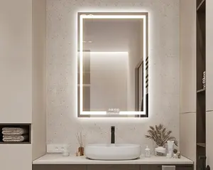 Personalizado-Baño decorativo moderno Led espejo táctil encendido/apagado marco de aluminio montado en la pared 80 cm * 120 cm