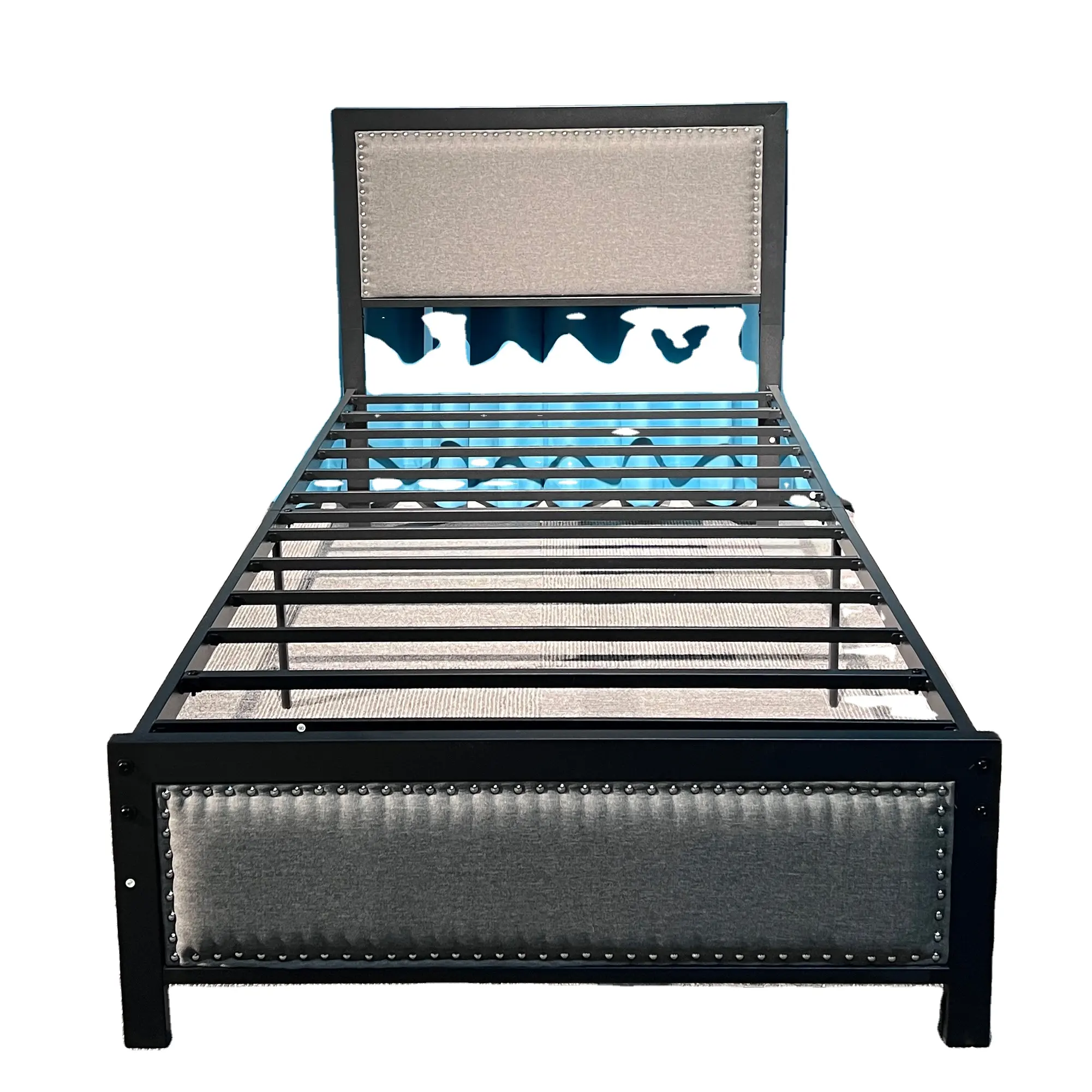 침대 프레임 도매 최신 디자인 현대적인 디자인 침실 PU 거품을위한 홈 가구 단일 철 침대 기초