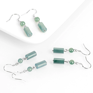 Pendientes de columna de berilo azul jadeíta natural de grado A con plata S925 de alta gama. Pendientes de jade de calidad hielo, estilo antiguo, para mujer - Product Image 4