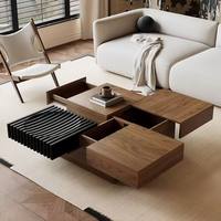 Nouvelle table basse carrée pliable moderne en bois grainé de style vintage, écologique et compacte pour les petits salons