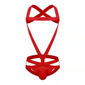 Body sexy de algodón con doble tanga y glúteos expuestos para hombre, disfraz de actuación escénica, ropa interior ajustada gay, rojo - Product Image 3