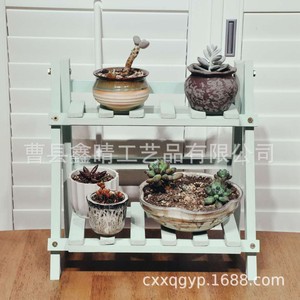 Support à fleurs pliable en bois massif, étagère de rangement en bois à double niveau pour intérieur, support de plantes succulentes sur pied pour salon - Product Image 1