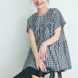 Nuova Moda Giapponese e Coreana: Camicetta Estiva in Cotone per Donne, Casual, Larga, Tinta Unita o a Quadri, <span class=keywords><strong>con</strong></span> <span class=keywords><strong>Volant</strong></span>, Collo Tondo, Manica Corta - Product Image 3