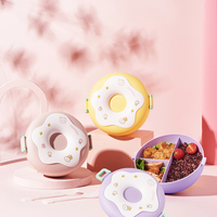 Lonchera Aislada para Microondas con 3 Compartimentos en Forma de Donut, con Tapa de Plástico, para Niños, Uso Escolar