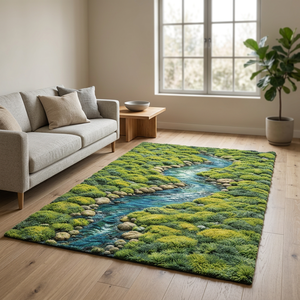 Alfombra 3D con diseño de paisaje fluvial, hecha a mano, con diseño de arroyo y piedras, para decoración moderna del hogar, dormitorio o sala de estar. - Product Image 2