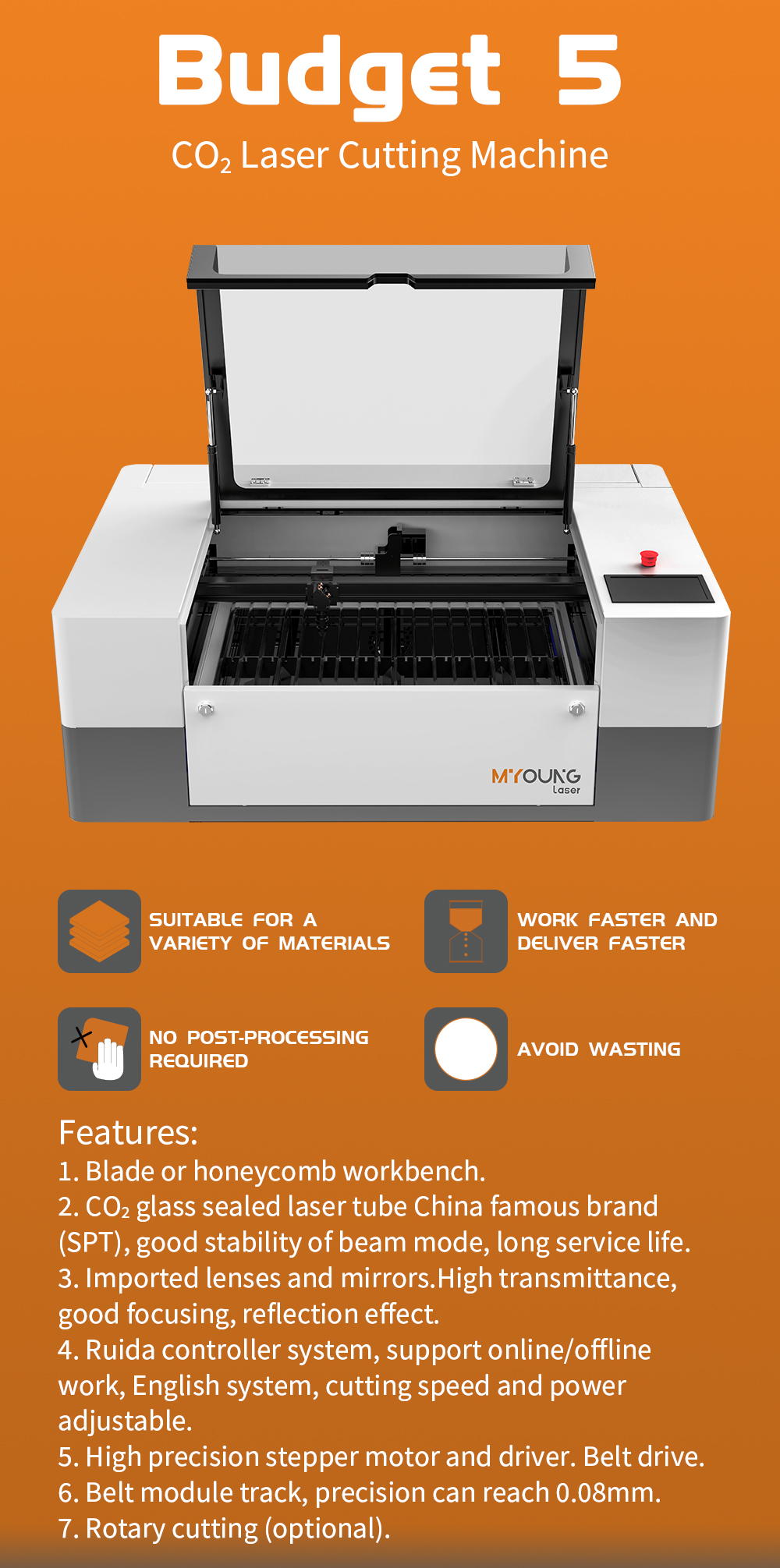 60w 75w Myoung 700*500mm CO2 laser cutting machine With laser cutting acrylic