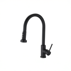 Rubinetto da Cucina Estraibile in Acciaio Inox Nero Opaco, Montaggio su Piano, Design Contemporaneo, Valvola in Ceramica a 1 Foro - Product Image 1