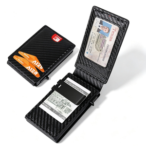 Porte-cartes fin en aluminium avec clip à monnaie en cuir PU, anti-vol RFID, étui à cartes personnalisé avec logo pour cadeau - Product Image 4