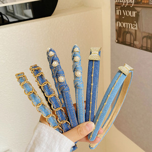 Women Jeans <strong>Headband</strong> for Sale New Arrival Girls Pearl Rhinestones Hairband <strong>Navy</strong> Denim <strong>Headband</strong> - Product Image 5