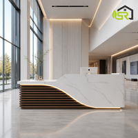 Comptoir de réception incurvé de luxe moderne avec éclairage LED, façade en marbre, comptoir de caisse pour salon, bureau de beauté, bureau d'accueil, personnalisable OEM