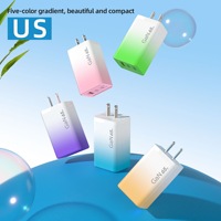 Chargeur rapide GaN 65W Gradient Shell PD3.0 QC3.0 avec câble rétractable pliable pour téléphone portable, ports Type-C + USB US EU UK 5V3A