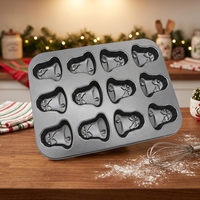 MIXWARES Plaque de cuisson antiadhésive en acier au carbone à 12 cavités - Moule en forme de cloche de Noël pour gâteaux et biscuits au four