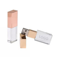 Flash Drive USB 2.0 Kaca Kristal Rose Gold 3.0 Kreatif Kecepatan Tinggi Logo Kustom Baru Transparan Solid 64GB Garansi 1 Tahun