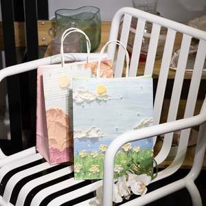 Sacs de shopping en papier de luxe d'usine, motifs de peinture à l'huile, écologiques, durables, pliables, en papier kraft, réutilisables pour le rangement des articles - Product Image 2