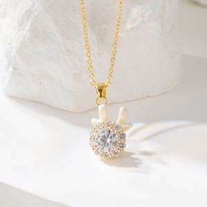 Muyu Dragon Zodiac Necklace With Rotating Horns Pave Setting Zinc Alloy For Gift - Product Image 2
