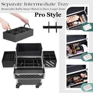 <b>Large</b> Cosmetic Trolley Storage with <b>Sliding</b> Rail Removable Middle Layer 4 Tray Rolling Makeup Case for Cosmetologist Nail Tech - Product Image 4