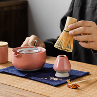 Ensemble de thé matcha japonais de haute qualité, fouet en bambou, bols en porcelaine de couleur rouge, support pour fouet en céramique, kits de cérémonie faits à la main