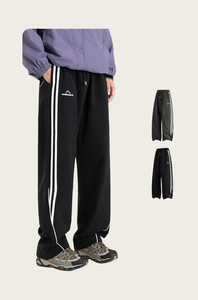 กางเกงผ้าย้อมสีพื้นสำหรับผู้ชายและผู้หญิงกางเกงสองชั้นปักลายตรงทรงหลวมและน้ำหนักเบา - Product Image 2