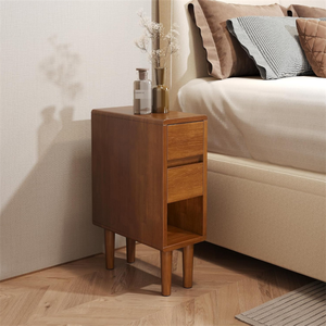 Modern Bedroom Nightstand Wooden End <strong>Table</strong> <strong>Narrow</strong> Solid Wood <strong>Bedside</strong> <strong>Table</strong> with Open Shelf - Product Image 2