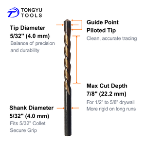 5/32 "vách thạch cao cut-out <span class=keywords><strong>Router</strong></span> bit hướng dẫn điểm & thí điểm Tip 1/8" 3/16 "1/4" HSS cắt bit cho ROTARY cutout công cụ tấm thạch cao - Product Image 1